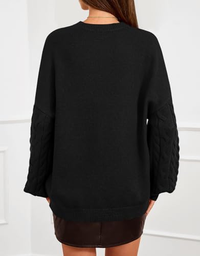 PRETTYGARDEN Womens Fall Sweaters 2025 Cable Knit Long Sleeve Crewneck Casual Chunky Pullover Oversized Sweater Outfits - color: Black, size: Small
