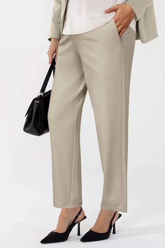 OUGES Women's Over Belly Straight Leg Maternity Pants with Pockets - color: Light Khaki, size: Small
