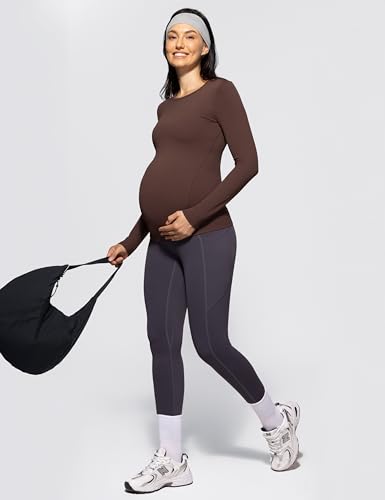 POSHDIVAH Maternity Crew Neck T Shirts for Women - color: Brown, size: Small