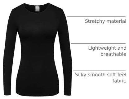 OThread & Co. Women's Long Sleeve T-Shirt Comfy Underscrub Tee Basic Stretch Layer - color: Black, size: Small