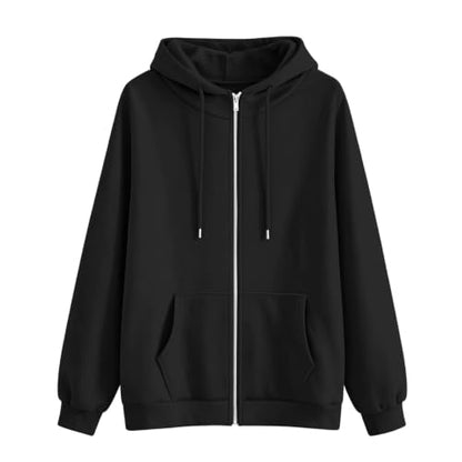 Womens Zip Up Hoodies Casual Oversized Sweatshirt Lightweight Jacket - color: Black, size: Small