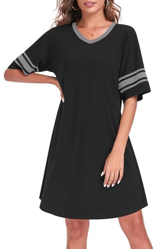 REGAI Women's Nightgowns Short Sleeve Soft Sleepshirt - color: Black, size: X-Large