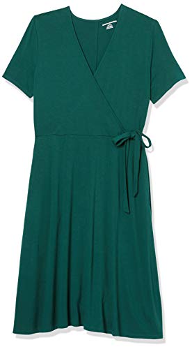 Amazon Essentials Women's Short Sleeve V Neck Faux-Wrap Dress, Fitted - color: Jade, size: Large