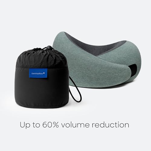 Ostrichpillow GO Travel Pillow, 360° Memory Foam Support, Soft & Washable - color: Green Moss