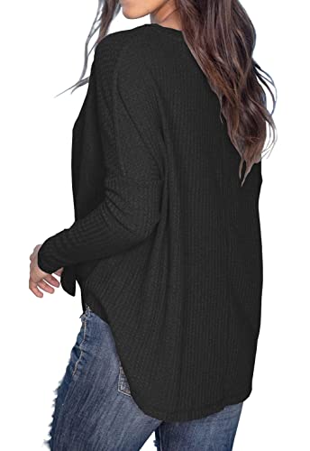 IWOLLENCE Womens Button Down Henley Long Sleeve Blouse - color: Black, size: XX-Large