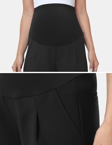 Maternity Pants Work Stretchy Wide Leg Dress Pant - color: Black, size: X-Large