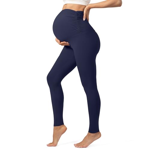Maternity Leggings for Women Over The Belly Buttery Soft Pregnancy Yoga Pants Active Wear Workout Tights - color: Navy Blue, size: Medium
