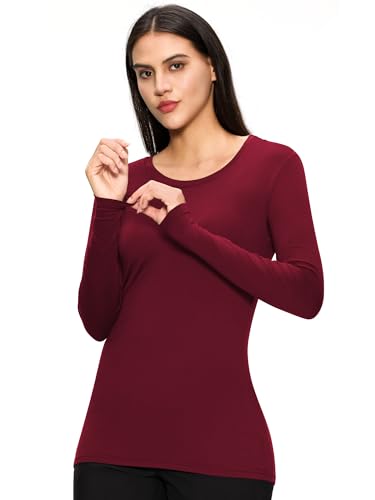Underscrub Long Sleeve Women Crew Neck Comfort Tee, Scrub Undershirt - color: Burgundy, size: X-Small