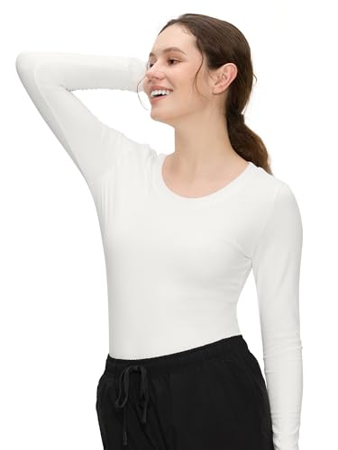 COZYFIT Underscrub Long Sleeve Women, Scrubs Undershirts, Deep Round Neck - color: White, size: XX-Small