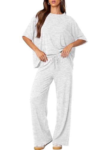 Darong Womens 2 Piece Matching Lounge Sets Travel Outfit Summer Tracksuit - color: White Grey, size: Medium