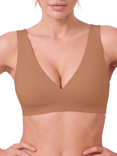 Nursing Bra for Breastfeeding Wireless V Neck Sleep Bra - color: Coffee, size: X-Large