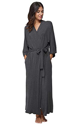 Women's Soft Robes Long Bath Robes Full Length Kimonos Sleepwear Dressing Gown,Solid Color - color: Dark Grey, size: Medium