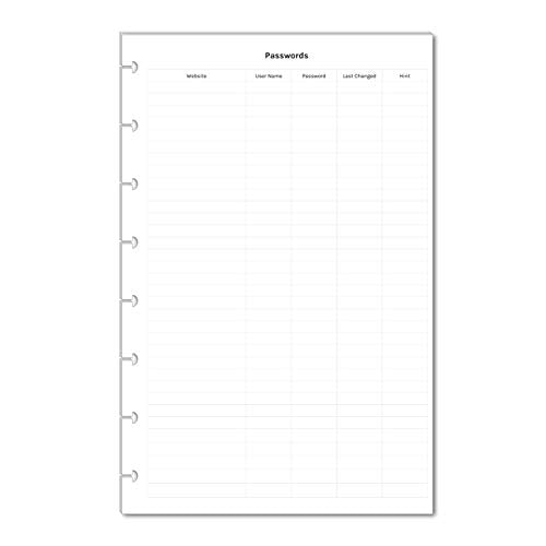 Password Tracker for Half Letter Size Discbound Planners, Fits with Circa Junior, Arc by Staples, TUL Junior, HALF Letter Size (5.5'' x 8.5’'), (Planner sold separately)