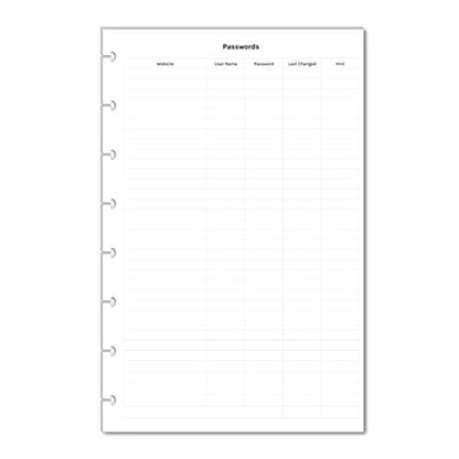 Password Tracker for Half Letter Size Discbound Planners, Fits with Circa Junior, Arc by Staples, TUL Junior, HALF Letter Size (5.5'' x 8.5’'), (Planner sold separately)