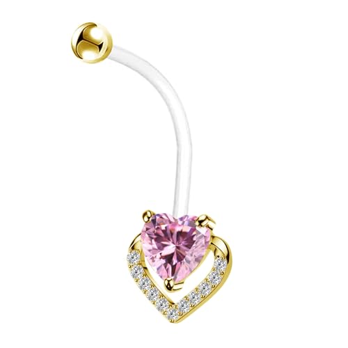 14G Flower Flexible Clear Acrylic Pregnancy Belly Button Ring Letter Personalized Dangle Pregnancy Maternity Belly Rings - color: gold pink