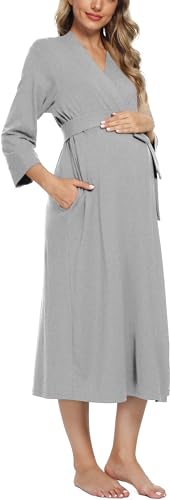 Xpenyo Women's Maternity Sleepwear,Labor/Delivery/Nursing/Hospital Nightgown Kimono Robes Long Pregnancy Loungewear - color: Heather Gray, size: XX-Large