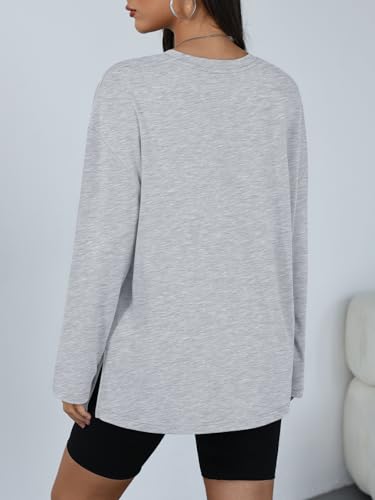 Trendy Queen Womens Oversized Side Slit Long Sleeve Shirts Fall Tops - color: Grey, size: Small