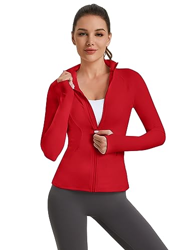 VUTRU Women's Workout Yoga Jacket Full Zip Running Athletic Track Jacket - color: Back Mesh Vent Red, size: X-Small