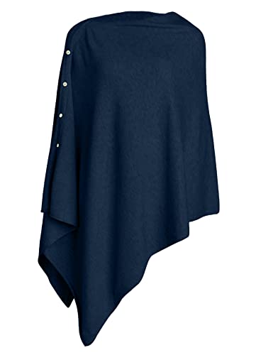 PULI Women's Versatile Knit Shawl Poncho Sweater Button Scarf - color: Dark Slate Blue