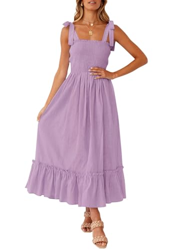 ZESICA Womens Summer Boho Spaghetti Strap Maxi Dress - color: Lavender, size: X-Small