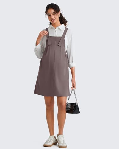 G4Free EverGoing Maternity Overall Dress Adjustable Straps Pregnancy Jumpsuits Dresses with Pockets Casual Work - color: Taupe, size: Large