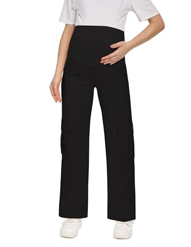 Maternity Quick-Dry Cargo Pants with 6 Functional Pockets - color: Black, size: Small