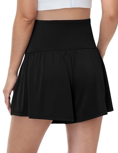 Maternity Flowy Shorts Stretchy Pregnancy Skirts - color: Black, size: XX-Large