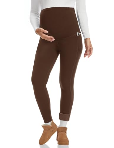 Happy.angel Women's Thick Fleece Lined Maternity Leggings with Pockets - color: Coffee, size: Small