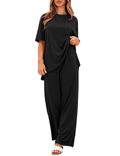 Totatuit Two Piece Sets For Women Vacation Oversized Loungewear Outfits - color: Black, size: Small