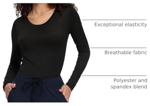 COZYFIT Underscrub Long Sleeve Women, Scrubs Undershirts, Crew Neck - color: Black, size: Medium