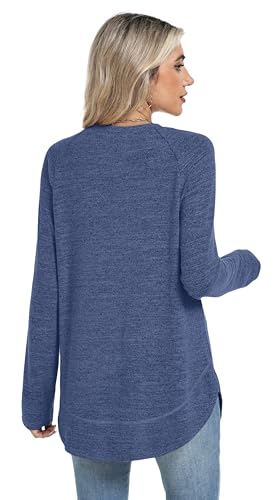 Sampeel Long Sleeve Shirts for Women Tunic Tops Loose Fit Dressy Crew Neck Pullover Sweaters 2026 - color: Navy, size: XX-Large