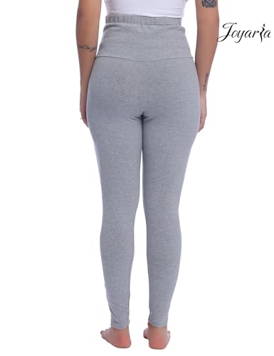 Joyaria Cotton Maternity Leggings Over The Belly Pregnancy Tight Pants - color: Light Gray, size: Medium
