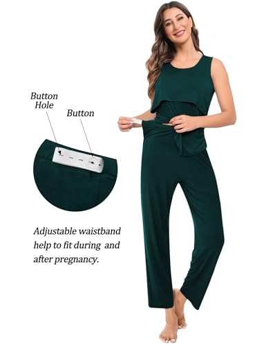 SWOMOG Maternity Nursing Robe Set 3 PCS Women Postpartum Pajamas Breastfeeding Labor Delivery Hospital Pregnancy Pjs - color: Emerald Green, size: Large