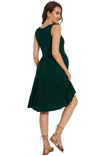 Smallshow Women's Sleeveless Ruffle Tank Maternity Dress - color: Deep Green, size: Large