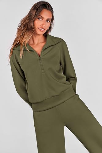PRETTYGARDEN Women's 2 Piece Matching Lounge Set Sweatsuits - color: Army Green, size: Medium