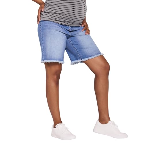 Motherhood Maternity Women's Under the Belly Denim Pregnancy Shorts with Side Elastic Panel Insets - color: Beth Medium Wash, size: Small