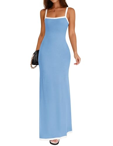 ZESICA Women's 2026 Summer Spaghetti Straps Square Neck Beach Maxi Dress - color: Blue, size: Medium