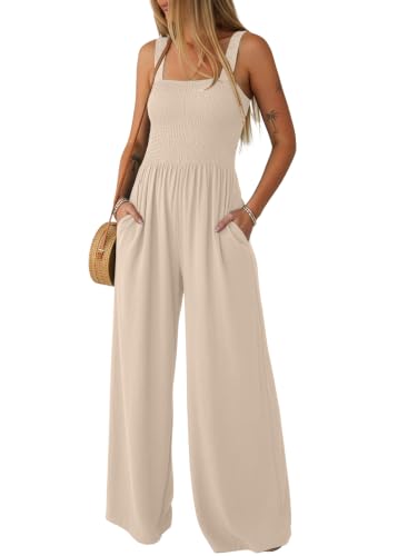 Lepunuo Women Casual One Piece Overalls Summer Wide Leg Jumpsuits - color: A - Apricot, size: Medium