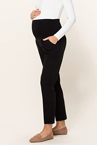 LaClef Women's Over The Belly Relaxed Fit Maternity Pants - color: Black, size: X-Large