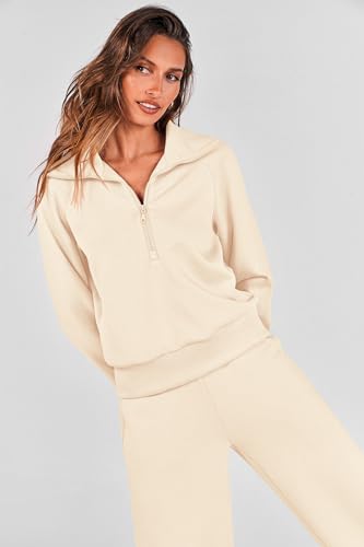 PRETTYGARDEN Women's 2 Piece Matching Lounge Set Sweatsuits - color: Beige, size: Large