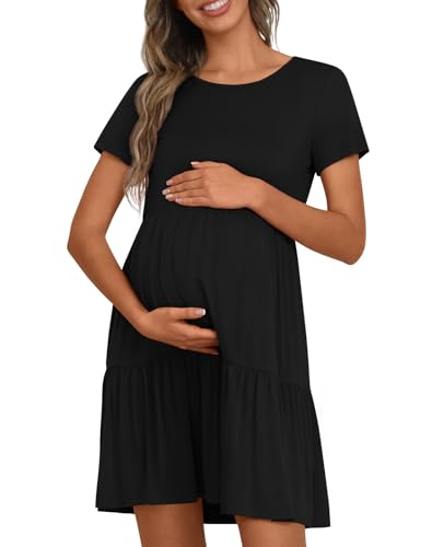 Women's Maternity Dress Summer Short Sleeve Pregnancy Dresses - color: Black, size: Medium