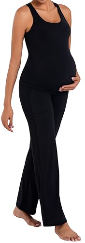 Sunzel Maternity Tank Top with Built in Bra, Racerback Pregnancy Cami - color: Black, size: Medium