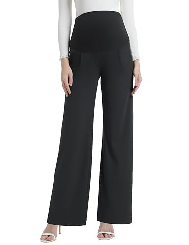 Maternity Pants Work Wide Leg Business Trousers - color: Black, size: X-Large