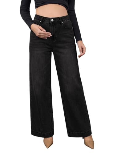 BLENCOT Women's Maternity Jeans Wide Leg Pregnancy Pants for Work - color: Black, size: X-Large