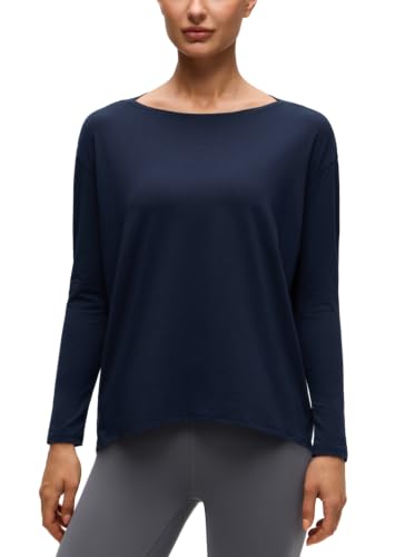 CRZ YOGA Pima Cotton Boat Neck Top - color: Navy, size: Small
