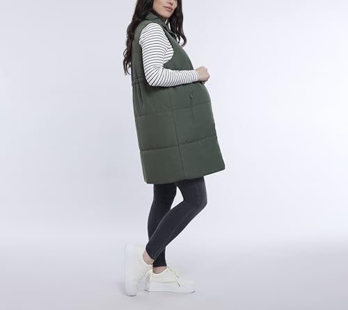Motherhood Maternity Women's Sleeveless Long Pregnancy Puffer Vest with Pockets - color: Olive, size: Small