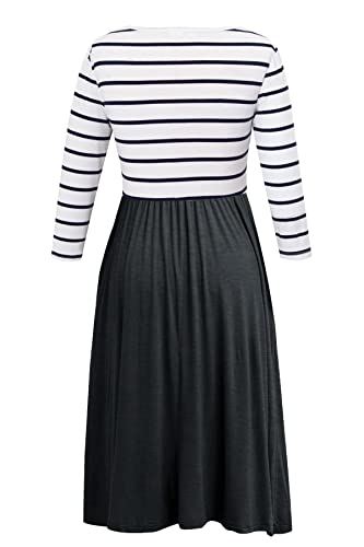 Smallshow Women's 3/4 Sleeve Maternity Nursing Dress for Breastfeeding - color: White Stripe-deep Grey, size: X-Large