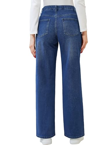 POSHGLAM Maternity Jeans Wide Leg Side Panel for Pregnancy & Postpartum, Comfy Stretch Denim Pants - color: Dark Blue, size: X-Large
