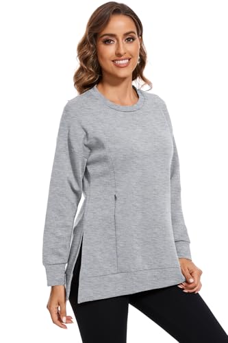 Smallshow Women's Nursing Sweatshirt Long Sleeve Breastfeeding Tops - color: Light Grey, size: Large