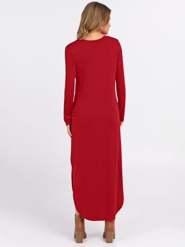ANRABESS Women's Long Sleeve Fall Maxi T-Shirt Dress with Pockets - color: Bright Red, size: Medium